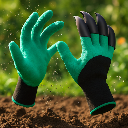 Purgato gardening gloves with durable ABS plastic claws, breathable polyester fabric, elastic cuffs, and protective natural latex rubber.
